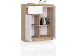 Bdw, Cassettiera 1 Cassetto E 2 Ante, 80X99X40 Cm, Credenza, Rovere Sonoma - Bianco