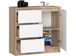 Bdw, Cassettiera, 3 Cassetti, 1 Anta, Armadio, Credenza, Rovere Sonoma / Bianco