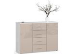 Bdw Cassettiera Lucida, 4 Cassetti, 2 Ante, 110X80 Cm, Bianco-Cappuccino