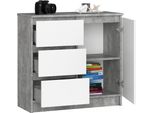 Bdw, Cassettiera, 3 Cassetti, 1 Anta, Armadio, Credenza, Cemento / Bianco