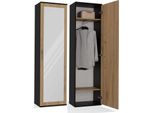 Bdw, Armadio Duo Con Specchio, 180X50X35Cm, Funzionale, Antracite/Rovere Artigianale