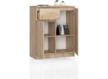 Bdw, Cassettiera 1 Cassetto E 2 Ante, 80X99X40 Cm, Credenza, Rovere Sonoma