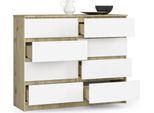 Bdw, Cassettiera Con 8 Cassetti, 120X99X40 Cm, Molto Spazio, Rovere Artisan - Bianco