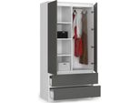 Bdw, Armadio 2 Ante, 2 Cassetti, 180X90X51 Cm, Bianco/Grigio