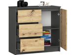 Bdw, Cassettiera, 3 Cassetti, 1 Anta, Armadio, Credenza, Grigio / Rovere Artisan