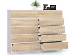 Cassettiera Bdw, 10 Cassetti, Molto Spazio In Soggiorno, Bianco / Rovere Sonoma