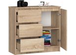 Bdw, Cassettiera, 3 Cassetti, 1 Anta, Armadio, Credenza, Rovere Sonoma