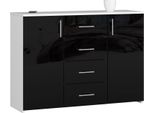 Bdw Cassettiera Lucida, 4 Cassetti, 2 Ante, 110X80 Cm, Bianco-Nero