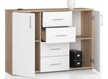 Cassettiera Con 4 Cassetti E 2 Ante, 110X80X35, Soggiorno, Rovere Sonoma / Bianco