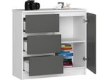 Bdw, Cassettiera, 3 Cassetti, 1 Anta, Armadio, Credenza, Bianco / Grigio