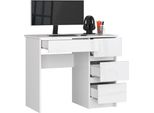 Bdw Scrivania Da Ufficio Con 4 Cassetti, Scrivania Da Gioco, Bianco Lucido Destro
