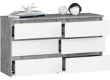 Bdw, Cassettiera, 6 Cassetti, 100X57, Armadio, Credenza, Cemento / Bianco