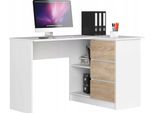 Bdw, Scrivania Angolare Destra, 3 Cassetti, 4 Ripiani, Bianco/Rovere Sonoma Destra
