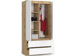 Bdw, Armadio 2 Ante, 2 Cassetti, 180X90X51 Cm, Appendiabiti, Rovere Artisan / Bianco