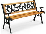 Panca Da Giardino Con Struttura In Metallo Pressofuso E Seduta In Legno Panca Ergonomica Per 3 Persone, Lunga 127,5 Cm