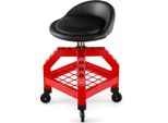 Sgabello Da Officina Regolabile In Altezza, Portata 150 Kg, Con Vassoio Portautensili, Sedia Da Officina Rossa