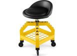 Sgabello Da Officina Regolabile In Altezza, Portata 150 Kg, Con Vassoio Portautensili, Sedia Da Officina Gialla