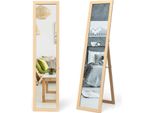 Specchio 2 In 1 A Figura Intera, Specchio Da Terra E Specchio Da Parete Con Cornice In Legno 37 X 155 Cm Naturale
