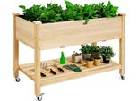 Fioriera Da Giardino Rialzata In Legno Con Ruote Bloccabili 120 X 59 X 84 Cm Naturale