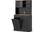 Costway Armadio Da Cucina, Per Cestino Da 45 L, Mobile Buffet Con Piano Di Lavoro, 2 Cassetti E Ripiani, Mobile Da Cucina Alto, Cassettiera In Legno, Nero