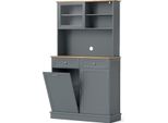 Costway Armadio Da Cucina, Per Cestino Da 45 L, Mobile Buffet Con Piano Di Lavoro, 2 Cassetti E Ripiani, Mobile Da Cucina Alto, Cassettiera In Legno, Grigio