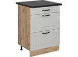 Vicco Mobiletto Base Per Cucina R-Line, 60 Cm Con Cassetti, Pl Antracite, Bianco Casa Di Campagna/Quercia Dorata