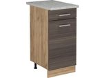 Vicco Mobiletto Base Per Cucina R-Line, 40 Cm Pl Marmo, Grigio Nobile/Quercia Dorata