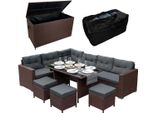 Set D'angolo In Rattan E Scatola Per Cuscini Grande 582L Scatola Per Cuscini Da Giardino Marrone