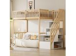 Letto A Castello Flieks 90X200Cm Con Protezione Anticaduta, Letto Per Bambini Con Scale, Letto A Soppalco Con Cassetti E Ripiano, Letto In Legno Letto A Castello Letto Singolo, Finitura Naturale