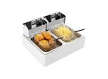 Fritteuse mit Korb, Elektrische Fritteusen, Kommerzielle Zwei-Behälter-Fritteuse für Pommes frites, Hähnchenflügel