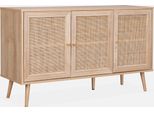 Credenza 3 Ante In Cannage, 120 Cm, Marrone Naturale