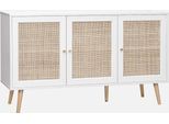 Credenza 3 Ante In Cannage, 120 Cm, Bianco Sporco