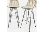 Set Di 2 Sgabelli Da Bar In Metallo E Rattan, Marrone Naturale