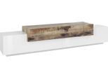 Dmora Mobile Porta Tv Tiche 45X240X52H Cm Bianco Lucido, Apertura A Ribalta 4 Vani Italy