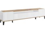 Dmora Mobile Porta Tv Abina 40X200X47H Cm Marrone Lucido, Apertura Push Pull 3 Vani Italy