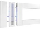 Dmora Parete Attrezzata Arkan 30X340X180H Cm Bianco Lucido, 4 Ante Apertura Battente E A Ribalta Italy