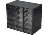 Dmora Armadio Multiuso 2 Ante Adorata 14X19H Cm Nero Antracite, 15 Cassetti Apertura Scorrevole Italy