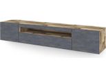 Dmora Mobile Porta Tv Amore 40X200X37H Cm Marrone Acero, Apertura Battente E A Ribalta 4 Vani Italy