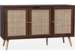 Credenza 3 Ante In Cannage, 120 Cm, Marrone Scuro