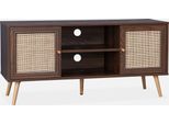 Mobile Tv In Cannage 2 Livelli, 120Cm, Marrone Scuro Naturale