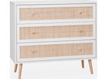Cassettiera Effetto Legno E Canna 3 Cassetti, Bianco Sporco
