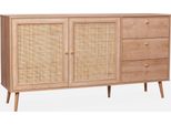 Credenza Scandinava A 2 Ante In Canna, 150Cm, Marrone Naturale