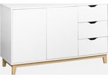 Credenza Effetto Legno Con Gambe In Legno 2 Ante, 120Cm, Bianco