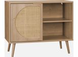 Credenza Scandinava Con Decoro, Legno Arrotondato, 80Cm, Marrone Naturale