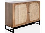 Credenza A 2 Ante In Canna E Legno, 100Cm, Marrone Naturale