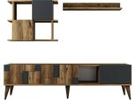 Dmora Mobile Porta Tv Dora 33.8X180X48.6H Cm Marrone Noce, Apertura Battente E A Ribalta 3 Vani