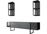 Dmora Mobile Porta Tv Iva 30X180X48H Cm Nero Antracite, Modulabile Apertura A Ribalta