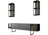 Dmora Mobile Porta Tv Artinay 30X180X48H Cm Nero Antracite, Modulabile Apertura A Ribalta