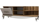 Dmora Mobile Porta Tv Assolo 45X130X50.6H Cm Marrone Noce, Apertura A Ribalta 4 Vani