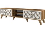 Dmora Mobile Porta Tv Teia 35X180X44H Cm Bianco, Apertura A Ribalta 4 Vani